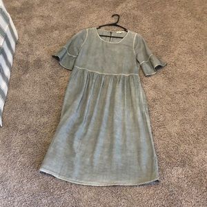 Sage green midi dress with flutter sleeve